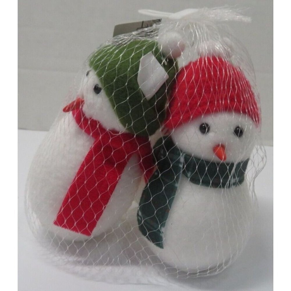 3pc Set Christmas Snowman Felt Figurines Holiday Table Decor - Green & Red 5"